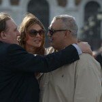 Gerard Depardieu, Elisabeth Hurley and Director Philippe Martinez on the film's set of VIKTOR